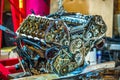 V8 engine out on hoist to get rebuilt Royalty Free Stock Photo