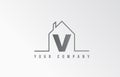 V home alphabet icon logo letter design. House for a real estate company. Business identity with thin line contour