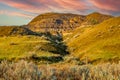 V iews on a drive through the badlands. Dinosaur Provincial Park. Alberta, Canada Royalty Free Stock Photo