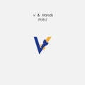 v - Letter abstract icon & hands logo design vector