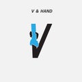 V- Letter abstract icon & hands logo design vector template.Italic style.Business offer,Partnership,Hope,Help,Support,Teamwork si