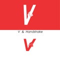 V - Letter abstract icon & hands logo design vector template.Teamwork and Partnership concept.Business offer and Deal symbol.