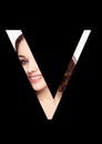 V letter beauty makeup girl creative fashion font