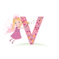 V letter with a cute fairy tale