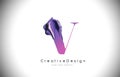 V Letter Design Brush Paint Stroke. Purple v Letter Logo Icon with Violet Paintbrush