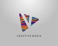 V Letter Logo. Colorful Pop Art Strip on PLay Icon Perfect for Cinema, Movie, Music,Video Streaming Concept