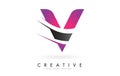 V Letter Logo with Pink and Grey Colorblock Design and Creative Cut