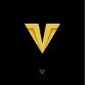 V letter. V logo. Royal emblem. Optical illusion gold monogram. Yellow V logo on a dark background.