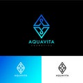 A and V letter. A, V monogram. Logo consist of blue-azure lines as triangles shape with a drops or loops. Royalty Free Stock Photo