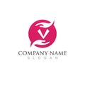 V Letter n hope hand  Logo Template vector icon Royalty Free Stock Photo