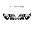 V-letter sign and angel wings.Monogram wing logo mockup.Classic Royalty Free Stock Photo