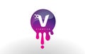 V Letter Splash Logo. Purple Dots and Bubbles Letter Design