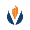 V Letter Tower Building Realty City Logo Icon