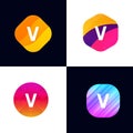 V letter vector company icon signs flat symbols logo set Royalty Free Stock Photo