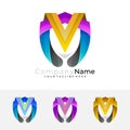 V logo and shield design combination, 3d colorful logos Royalty Free Stock Photo