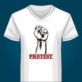 V neck Shirt Template with Protest Fist