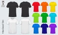 V-neck t-shirts templates. Colored shirt mockup in front view and back view for baseball, soccer, football, sportswear.Vector