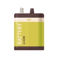 6V power battery pack icon. 6 V energy dry li-ion baterry of rectangle shape. Six volt, voltage lithium source for