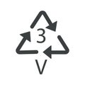 V 3 recyclable product symbol, plastic recycling triangle Royalty Free Stock Photo