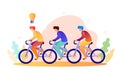 Several people ride a bike. Teamwork. vector illustration.