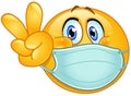 V sign emoticon with medical mask Royalty Free Stock Photo