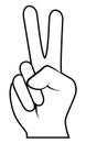 V sign hand gesture with two fingers raised for victory and peace symbol, black and white vector silhouette illustration Royalty Free Stock Photo