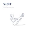 V-Sit Female Home Workout Exercise Guide Outline Concept or Navasana Boat Yoga Pose Illustration