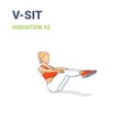 V-Sit Female Home Workout Exercise Guide Illustration Colorful Concept or Navasana Boat Yoga Pose