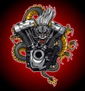 v-twin engine with dragon background