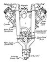 V Type Motor with Eight Cylinders, vintage illustration