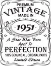 Vectorial T-shirt print design.Premium vintage made in 1951 a star was born aged to perfection 100% genuine all original parts lim Royalty Free Stock Photo