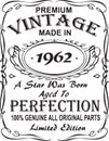 Vectorial T-shirt print design.Premium vintage made in 1962 a star was born aged to perfection 100% genuine all original parts lim