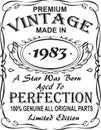 Vectorial T-shirt print design.Premium vintage made in 1983 a star was born aged to perfection 100% genuine all original parts lim