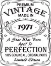 Vectorial T-shirt print design.Premium vintage made in 1971 a star was born aged to perfection 100% genuine all original parts lim