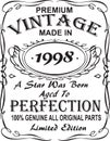 Vectorial T-shirt print design.Premium vintage made in 1998 a star was born aged to perfection 100% genuine all original parts lim Royalty Free Stock Photo