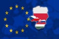 V4 Visegrad group on blured Europe background and Euro flag, Poland, Czech Republic, Slovakia, Hungary