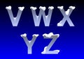 V, W, X, Y, Z letters with snow caps