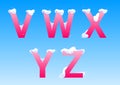 V, W, X, Y, Z letters with snow caps