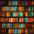 Watercolor book shelves bright colors texture. Books mixed for reading, education, office archive