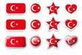 Set of vector labels of Turkey flag buttons Royalty Free Stock Photo
