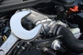 V8 Supercharged car engine and spanner Royalty Free Stock Photo