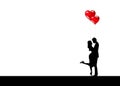 Beautiful couple with balloons in the shape of red hearts. Valentine\'s Day love and relationships. Vector illustration Royalty Free Stock Photo