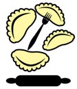 dumplings with fork and rolling pin Royalty Free Stock Photo