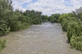 View of Vaal River in flood at Parys