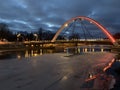 Vabadussild bridge over frozen EmajÃµgi river at night in Tartu, Tartumaa, Estonia, February 2021 Royalty Free Stock Photo