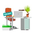 Vacancy Concept Vector. Office Chair. Vacancy Sign. Empty Seat. Business Recruitment, HR. Vacant Desk. Human Resources Royalty Free Stock Photo