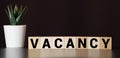 Vacancy word written on wood block. Vacancy text on wooden table for your desing, concept Royalty Free Stock Photo