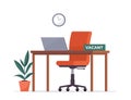 Vacant office workplace. We are hiring employment vacant sign. New company executives vacancy. Empty office armchair for executive Royalty Free Stock Photo