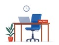Vacant office workplace. We are hiring employment vacant sign. New company executives vacancy. Empty office armchair for executive Royalty Free Stock Photo