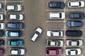 The only vacant parking space in parking lot. Navigation in the car park. Searching for vacant space for parking. The parking is j Royalty Free Stock Photo